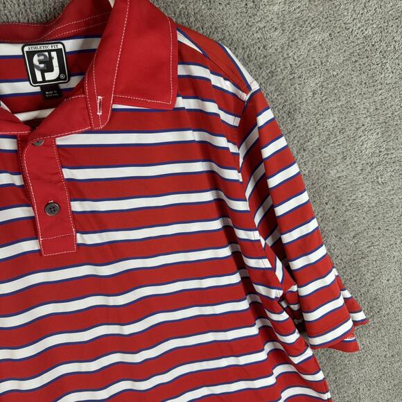 FootJoy Polo Shirt Mens Extra Large Red White Blue Striped Golf Athletic Fit - Picture 3 of 9